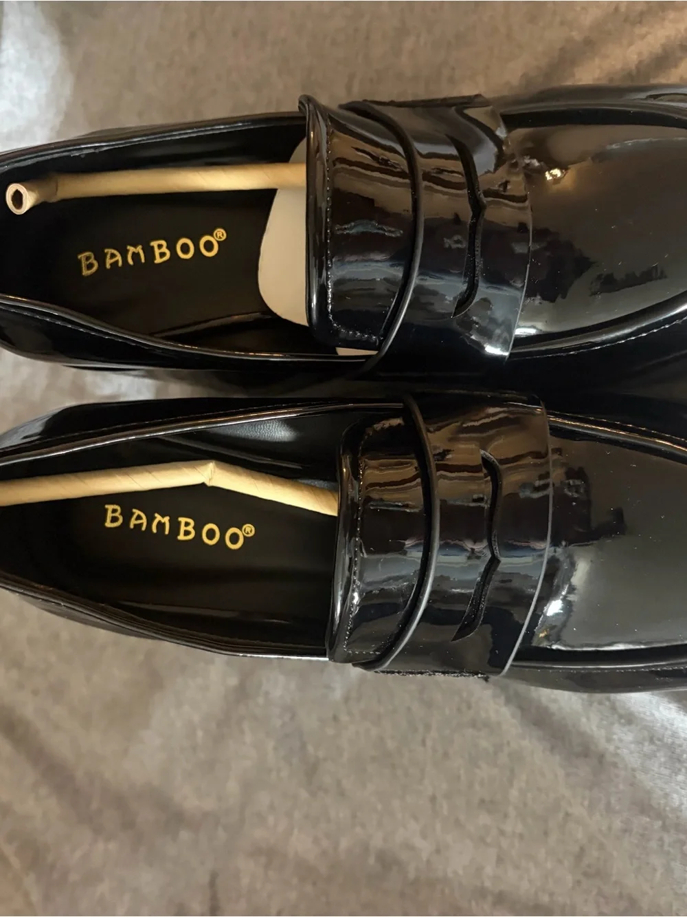 BAMBOO Black Patent Leather Penny Loafers for Women us 6